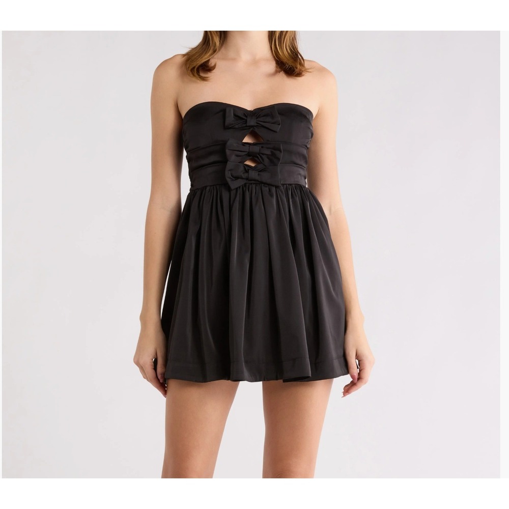 All in Favor Black Strapless‎ Bow Mini Dress LD50395-001 NWT XS